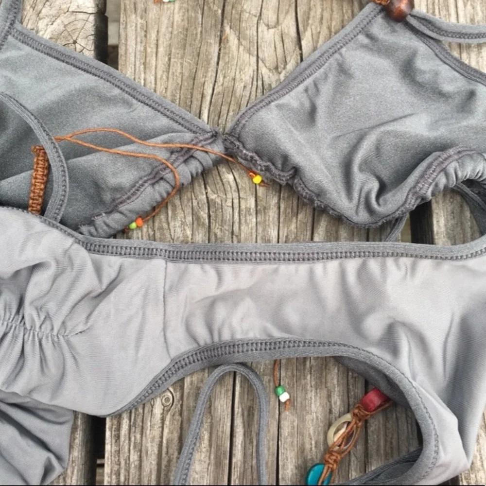 - LAST ONE! Gray Beaded Scrunch Butt Swim Bottom SZ L! NEW!